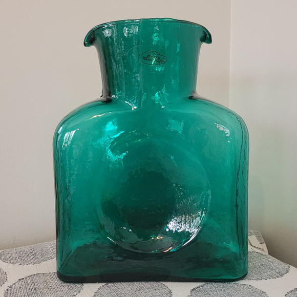 Blenko Other - Mid Century Modern Vintage Blenko Sea Green Double Spout Hand Blown Glass Carafe